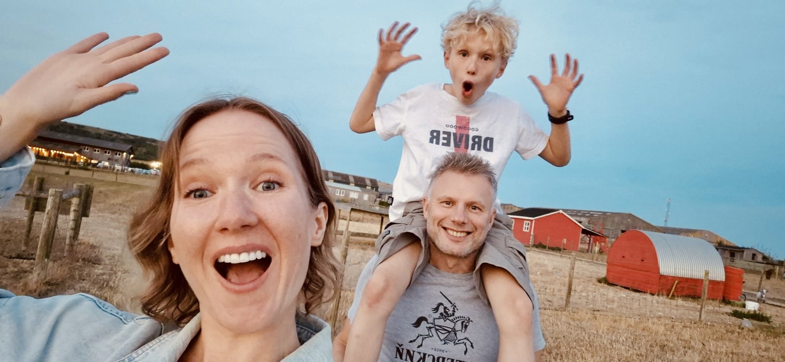 Elena with her husband and son in the countryside near Caterham, Surrey
