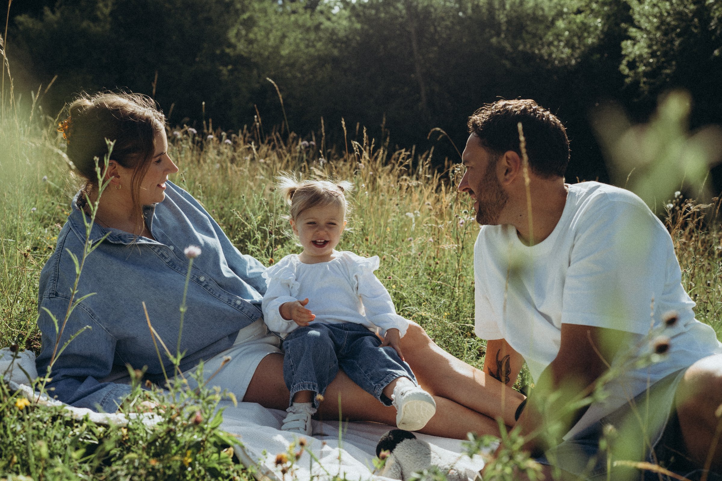 Family photography session at golden hour in Surrey